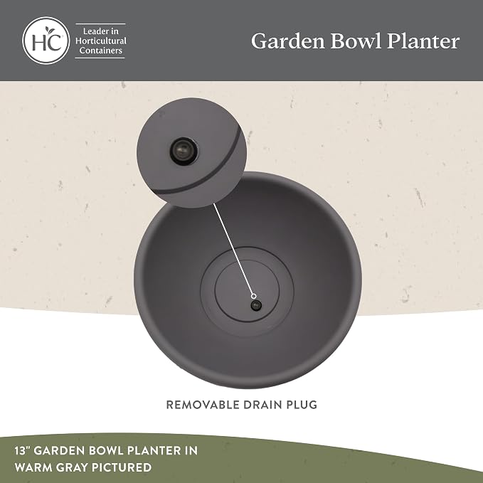 The HC Companies 13 Inch Shallow Garden Bowl Plant Pot w/Drainage, Lightweight UV-Resistant Plastic Planters for Succulents, Herbs & More, 2-Pack Planters for Indoor Outdoor Home Decor, Cottage Stone