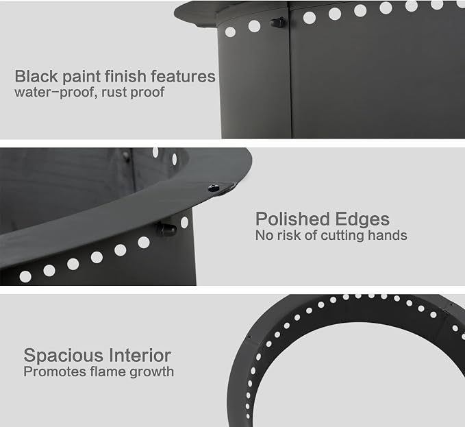 SoulMate Outdoor 46-Inch Outer/42-Inch Inner Fire Pit Ring Smokeless,Duty Solid Metal Steel Round Firepit Rim Insert for DIY Fire Pits, Outdoor Above or In-Ground, Camping Garden Patio Backyard.