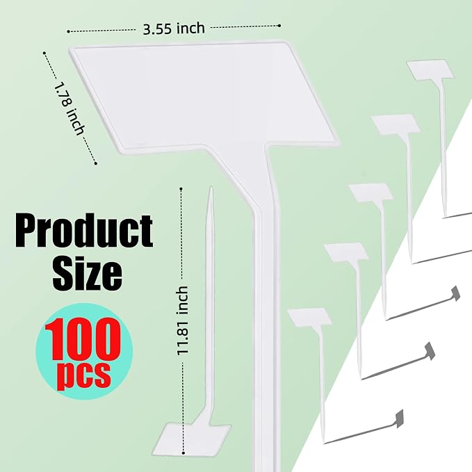 100 Pack 11.8" White Plant Labels for Outdoor Garden Waterproof, T-Type Garden Label Stakes with Black Stickers & Gold Pen, Tall Plant Markers and Plant Tags for Vegetables, Herbs, Flowers
