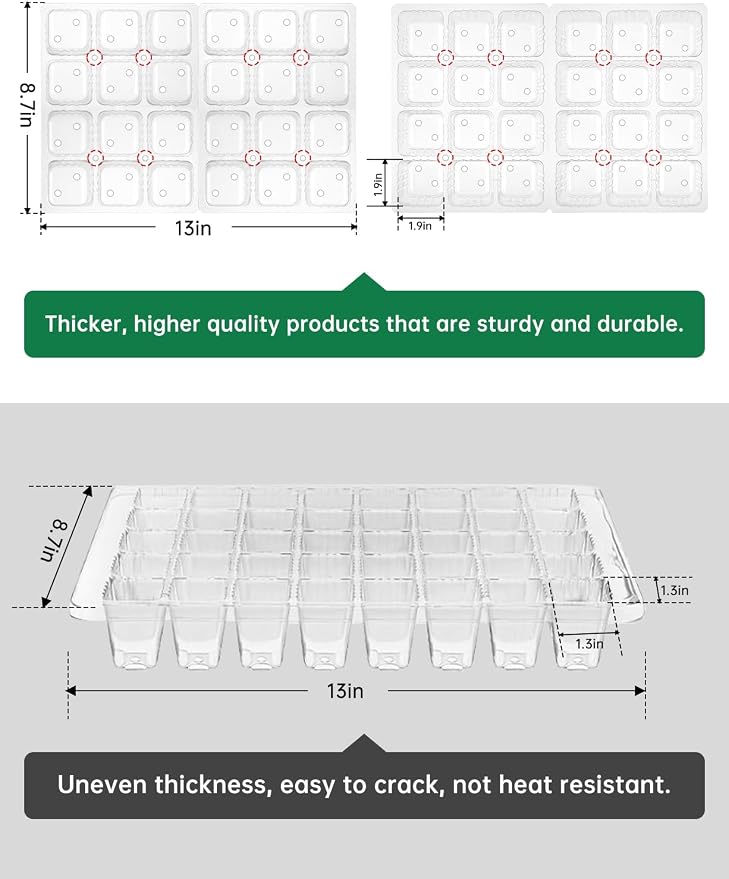 2 Packs Large Seed Starter Tray, Adjustable Brightness and Timer with 48 Full Spectrum LEDs, Seed Starter Kit with Drainage Holes, Tools and Labels for Indoor Plant Growing and Outdoor Gardening