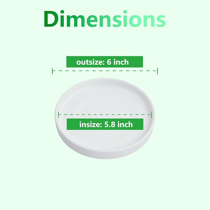 6 inch Matte Wihte Ceramic Plant Saucer (2 Pack)-Ceramic Drainage Tray for Plant Pot