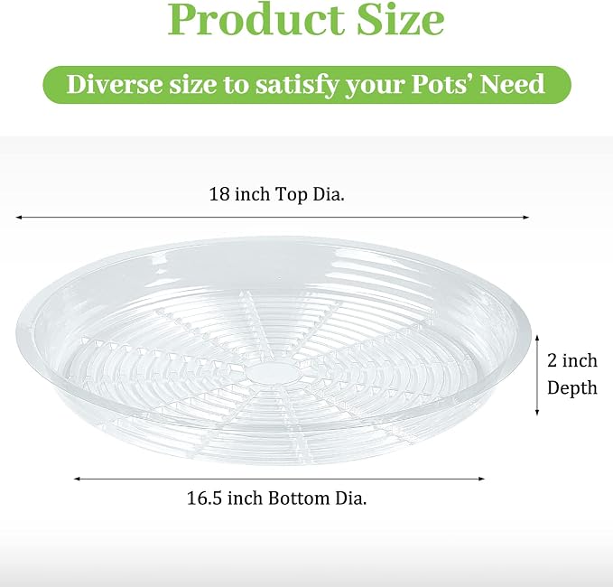Shellwei 18 Pack 18 Inch Plastic Plant Saucers Extra Large Clear Flower Pot Drip Trays Plants Drip Tray Plant Drainage Tray Plants Saucer Trays for Indoors Outdoors