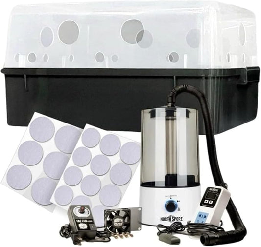North Spore Automated 'Boomr Bin' Mushroom Monotub Kit | Mushroom Grow Kit with Automated Humidity Control, FAE Fan Included, Holds 25 lbs Substrate, Light-blocking Base, Stackable