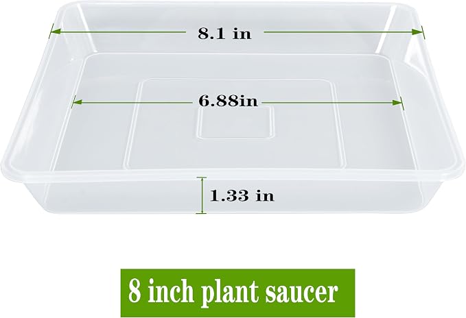 LWALRS Square Plant Saucer 8 Inch 5 Pack, Thick Clear Plastic Flower Plant Pot Saucer, Square Planters for Indoors and Outdoors Plants, Garden Plant Saucers for Pots Plant Trays.