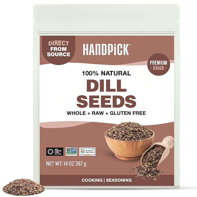 HANDPICK Dill Seeds (397g/14oz) Non GMO, Gluten Free, 100% Raw, Sourced from India, For Cooking, Drinks, Packed in Resealable Ziplock Pouch | For Pickling