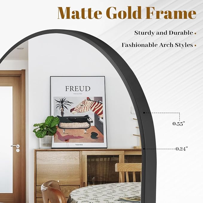 Arched Wall Mirror, 26 x 41 inch Arch Bathroom Mirror, Wall Mounted Vanity Mirror with Arch Metal Frame, Modern Bathroom Vanity Mirror for Bedroom, Living Room, Hanging or Leaning, Black