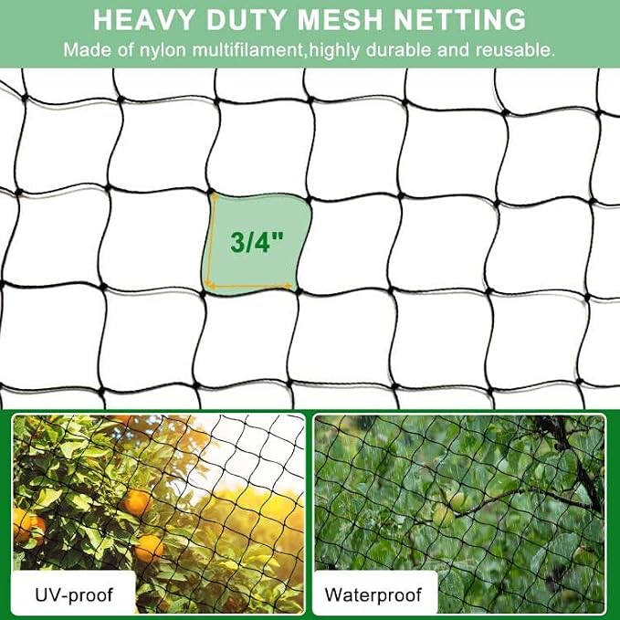 BSTPCOO 25'x25' Bird Netting for Chicken Coop, Nylon 3/4" Mesh Poultry Netting Chicken Net Roof Hawk, Aviary Net Deer Fence Pests Trellis Garden Nettings for Fruits Trees Plant