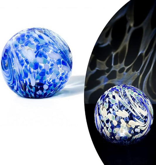 Lily's Home Gazing Ball - 7.68" Glass Globe with Solar Powered Lights - Outdoor Solar Lights for Yard & Patio - Garden Decor - Automatic On/Off Photosensitive Switch - Blue