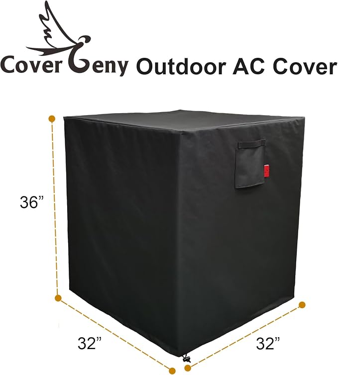 32"x 32"x 36" Air Conditioner Cover for Outside Units, Waterproof Outdoor Central AC Cover, Heavy Duty Weather Resistant 600D Hvac Cover, Winter Windproof Square Black
