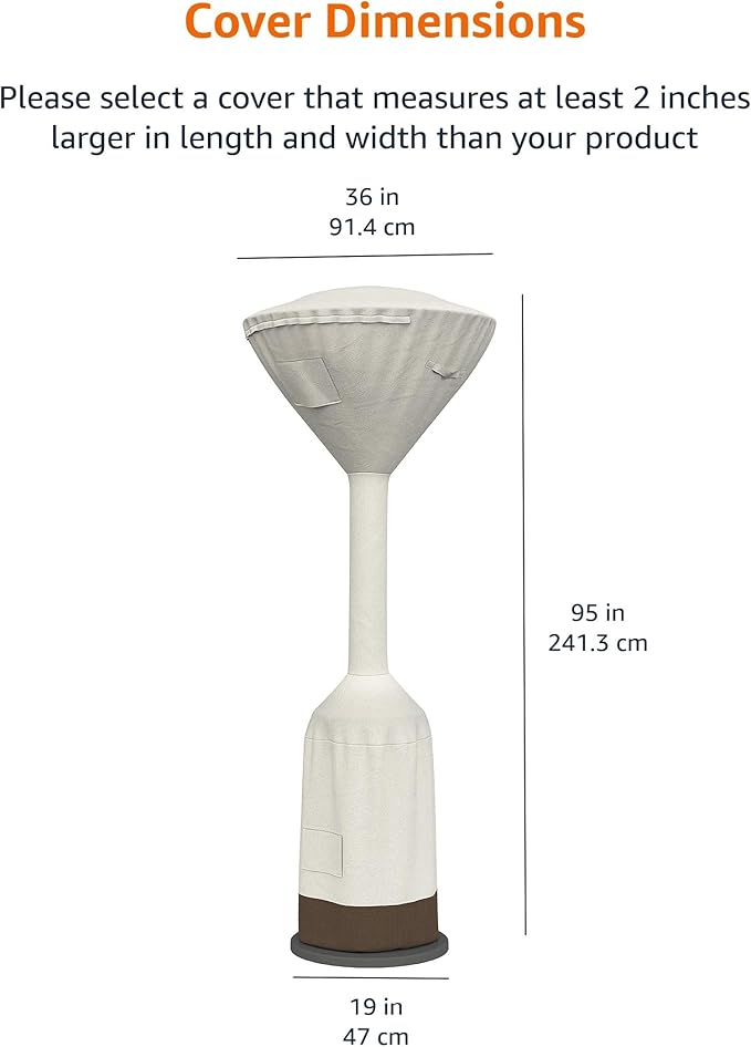 Amazon Basics Outdoor Wind-Resistant Patio Heater Cover, Water-Resistant, Snow-Resistant, Weather Resistant, Easy to Put On, Tan, 36" x 18.5" x 95"