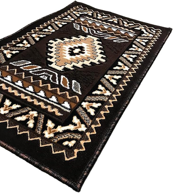 YHSF South Western Area Rug for Living Room, Bedroom, Kitchen & More - Easy Clean, Soft & Durable Native American Tribal Rug - Stain-Proof, Non-Slip Runner for Home Decor - Chocolate Brown, 2' x 3'4" | Easy-Clean, Soft & Durable Tribal Rug for Living R...