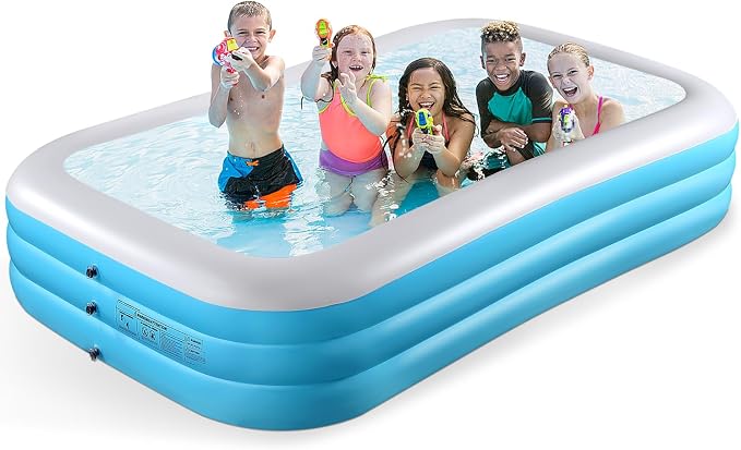 Inflatable Pool for Kids and Adults-130"*72"*22" Full-Sized Inflatable Swimming Pool Leakproof Blow Up Above Ground for Backyard Outdoor Garden Summer Water Party Blue