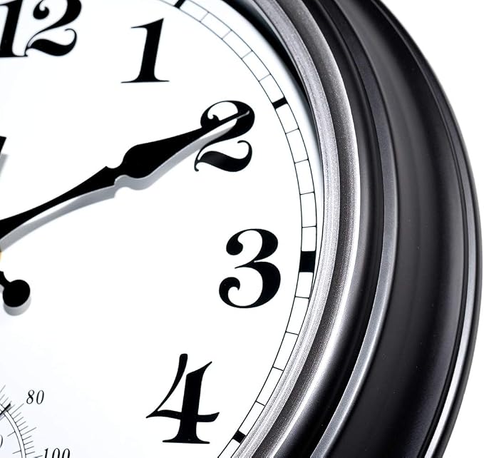12-Inch Indoor/Outdoor Retro Silent Non-Ticking Waterproof Wall Clock with Thermometer,Battery Operated Quality Quartz Round Clock Wall Decorative for Patio/Home