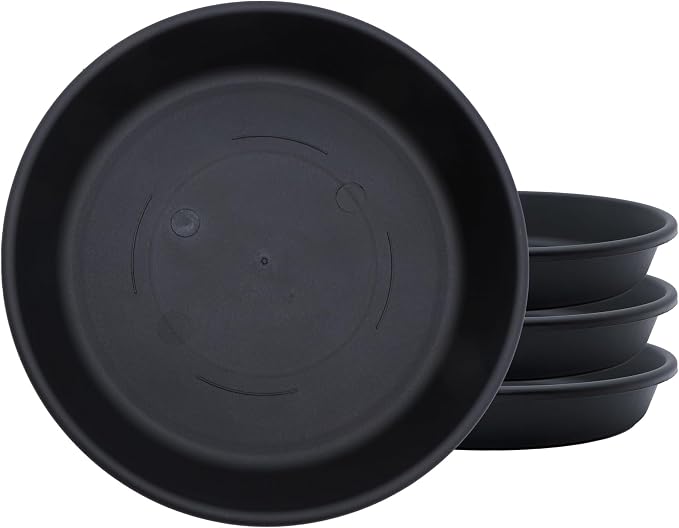 The HC Companies 6 Inch Classic Round Plant Saucer, Lightweight UV-Resistant Plastic Outdoor & Indoor Flower Pot Tray, 4-Pack Plant Pot Trays for Garden & Home Decor, Black