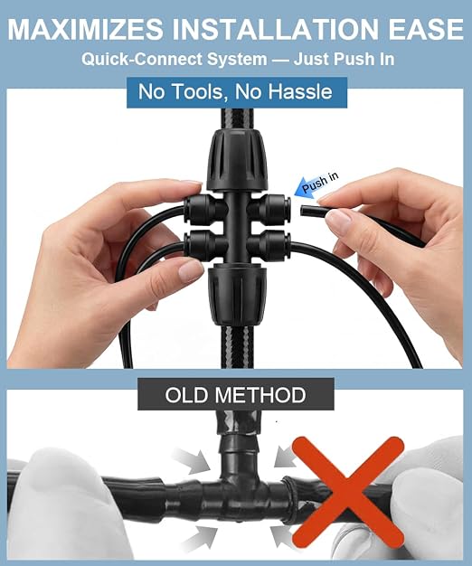 1/2" Drip Irrigation System Kit with 40 Adjustable Nozzles, PE UV-Resistant | Quick-connect, 2X Lifespan of PVC , Leak-Proof for Indoor Pots, 40FT 1/2" Main tube+ 197FT 1/4" Tube, 4 Nozzle Types