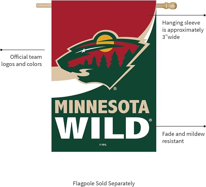 NHL Minnesota Wild House Flag, 28 x 44, Double Sided Garden Flags for Outside, Outdoor Flags & Banners for Gardens Patio, Indoor Wall Decor Flag for Room