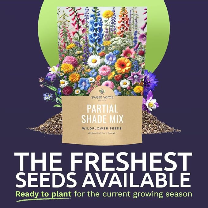 Bulk Wildflower Seeds Partial Shade Mix - 1 Pound Bag Over 120,000 Open Pollinated Annual and Perennial Seeds