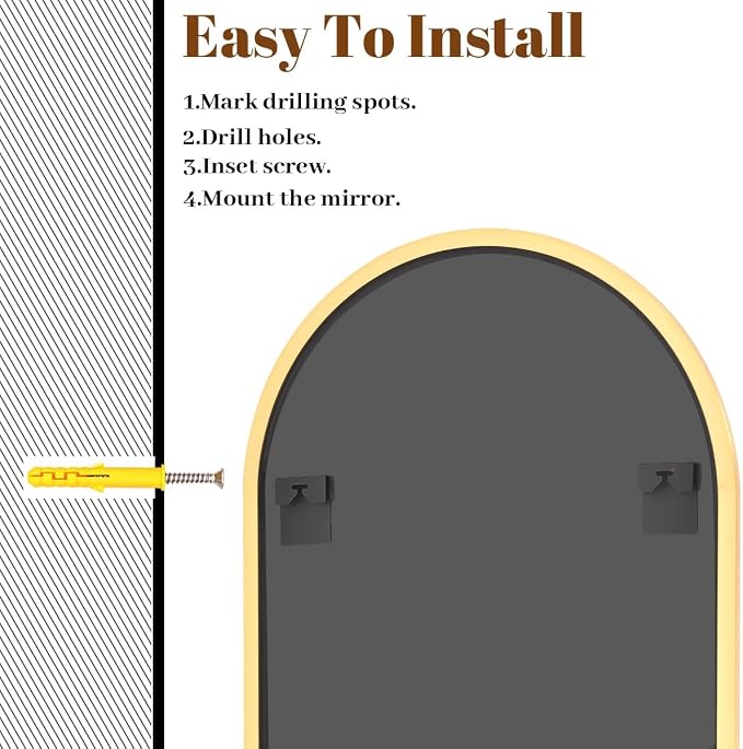 Arched Wall Mirror, 30 x 38 inch Arch Bathroom Mirror Gold | Wall Mounted Bathroom Vanity Mirror with Arch Metal Frame, Modern Room Decor for Bedroom, Entryway, Hanging or Leaning