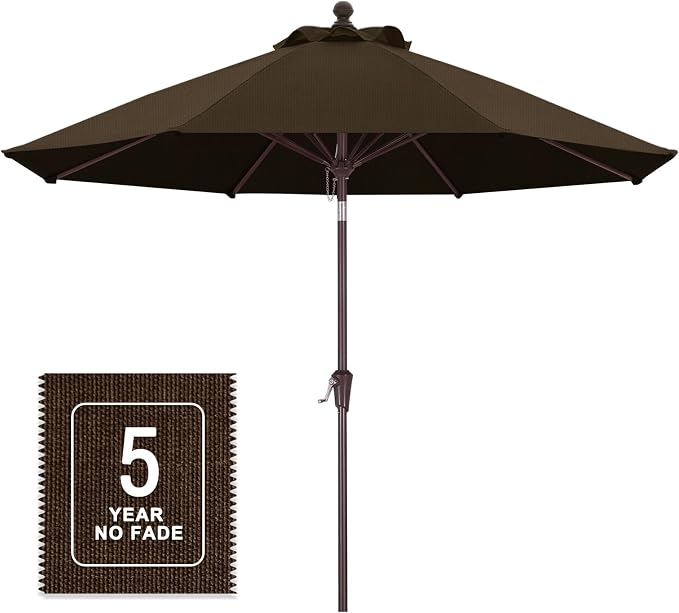 MASTERCANOPY Olefin 5-Year-Non-Fading 9ft Patio Umbrella with Tilt and Crank, Large UV Resistant Outdoor Table Umbrella with 8 Fiberglass Ribs for Deck, Yard & Market, Light Coffee