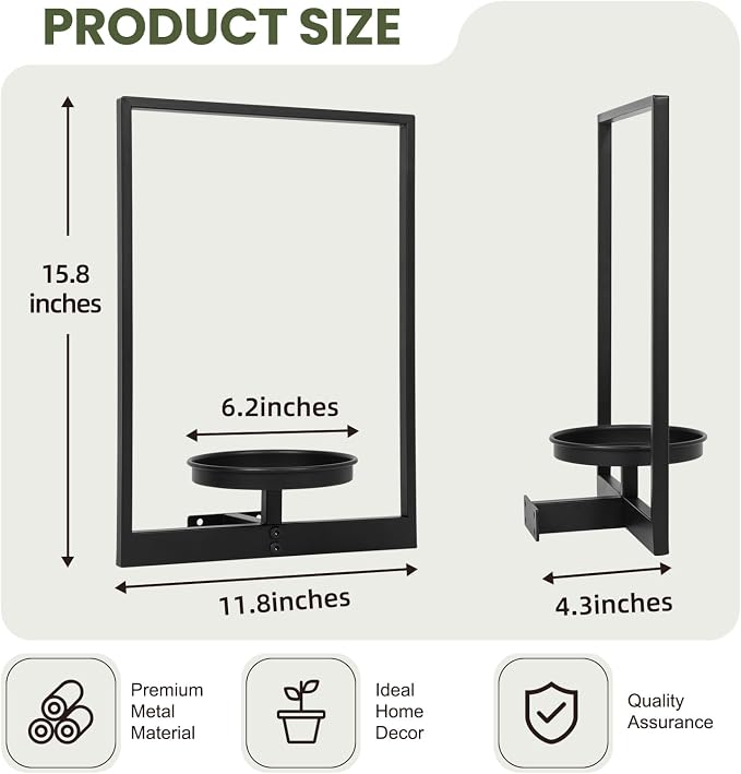 Wall Plant Holder Floating Shelves for Wall Set of 2, Wall Planters for Indoor Plants - Premium Metal Hanging Plant Holder for Indoor Outdoor Decor