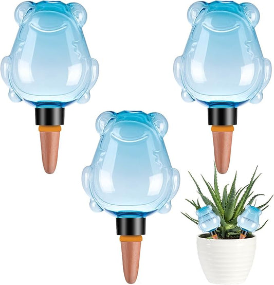 3Pcs Frog Plant Self Watering Globes for Indoor and Outdoor Plastic Water Bulbs Top Fill Plant Watering Globes Slow Release Terracotta Plant Watering Devices System for Plants, Blue