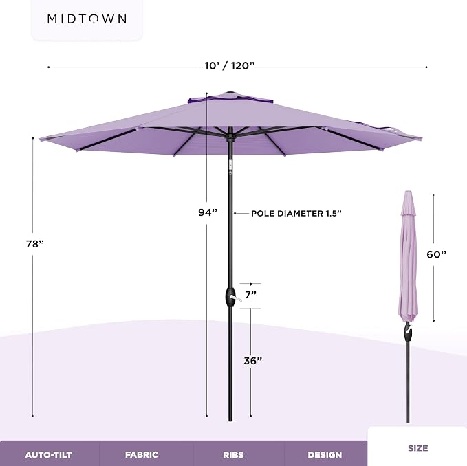The Lean Patio Umbrella (Terylast Fabric - Midtown Purple, 10 Foot)