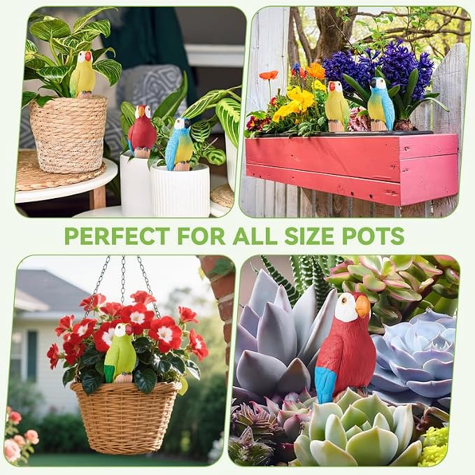 Yeswhat Self Watering Plant Spikes 4 Pack, Terracotta Parrot Automatic Plant Waterer for Indoor Outdoor Plants, Slow Release Watering Stakes, Vacation Plant Watering Devices for Potted Plants Garden