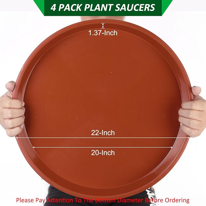 PATIKIL 4 Pack Large Plastic Plant Saucer, 22 Inch Plant Tray for Pots Round Plant Dish Plant Drip Trays Water Tray for Indoors Outdoors Garden, Red