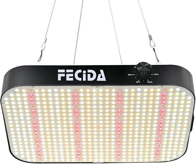 FECiDA 600W Equivalent Grow Light, 65W True Power Full Spectrum LED Grow Lights for Indoor Plants, Seed Starting, Seedlings for New Grower, 0–100% Dimmable, Daisy Chain, Quiet Cooling Fan