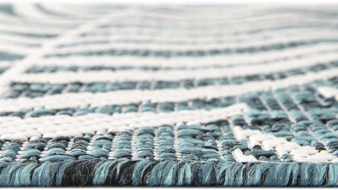 Unique Loom Outdoor Botanical Collection Area Rug - Palm (10' 8" Round, Teal/ Ivory)