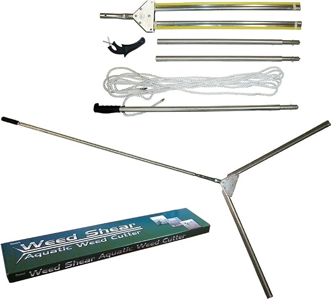 Lake Weed Cleanup Kit Aquatic Lake & Pond Weed Cutter 49" Razor Sharp Aquatic Lake Weed Cutter and RakeZilla Heavy Duty Lake Rake with Long Tines - Beach/Shoreline Cleaning Package