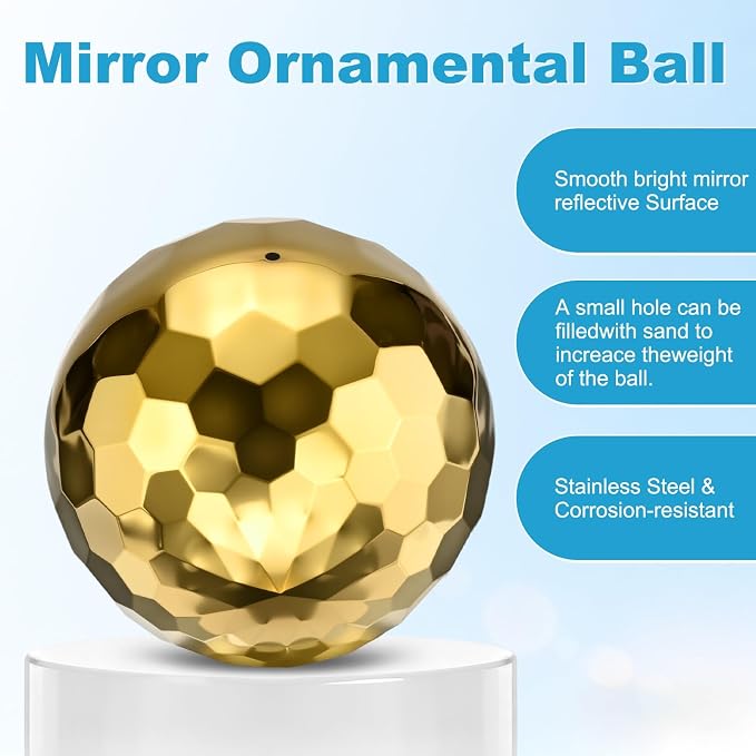 M METERXITY 1-Pack Garden Gazing Globes Ball Sculptures Diamond 6 Inch 304 Stainless Steel Hollow Mirror Reflective Floating Ball for Garden/Pond/Home/Yard Outdoor Decoration [Gold]