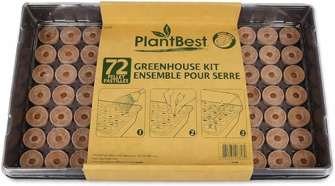 PlantBest 72 Coconut Coir Pellet Seed Starting Greenhouse Kit – 35mm Peat-Free Pellets, All-in-One Seed Starter Tray with Humidity Dome, Sustainable Indoor Germination