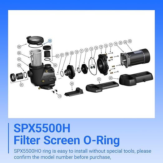 SPX5500H Strainer Cover O-Rings Compatible with Hayward Power | Flo Matrix SP1590 Series & Turbo Flo II Pumps, Durable NBR Seal for Pool Pump Maintenance (2-Pack)