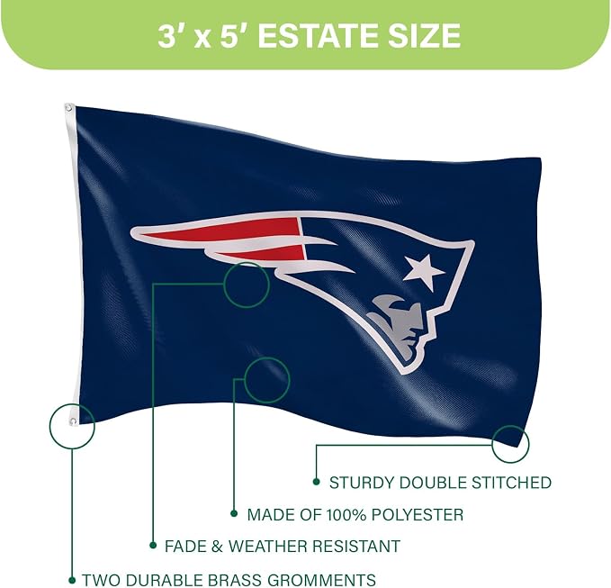 NFL New England Patriots 3 x 5 Outdoor Durable House Flag with Grommets | Sport Team Flag & Banner | Indoor Wall Decor Flag for Room | Works with Flag Poles for Outside House