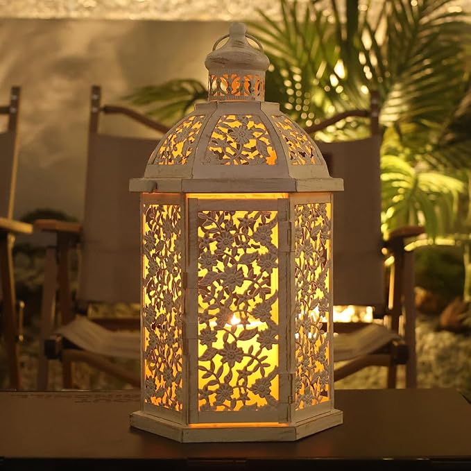 NEEDOMO Lanterns Decorative Indoor, 13.8" Vintage Outdoor Lantern, Metal Candle Holders Lantern Decor for Patio, Front Porch, Wedding, Shelf, Farmhouse Table Decor