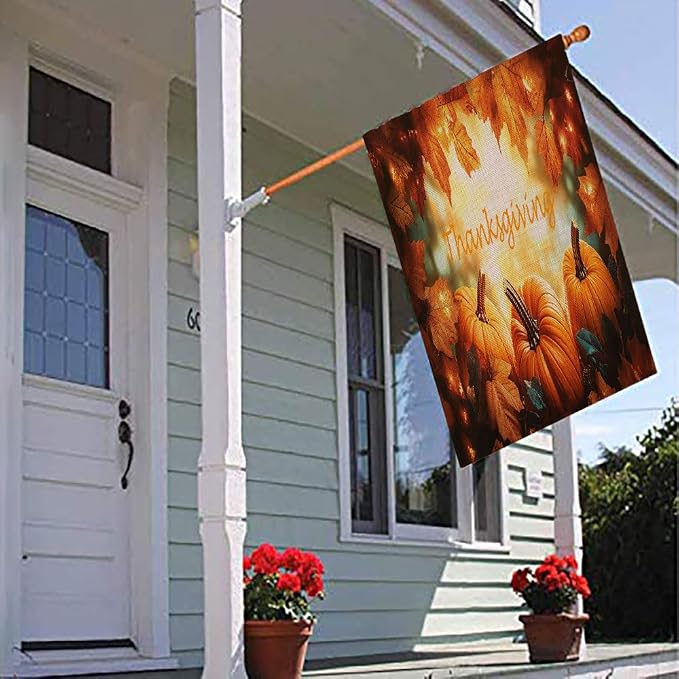 EMMTEEY Fall Garden Flag Thanksgiving Harvest Pumpkins 28X40 Double-Sided, Seasonal Yard Flags Orange Autumn Large Burlap Garden Flags for Outside Front/Back Door