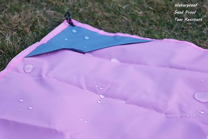 Orga'Neat Pocket Picnic Blanket, Beach Mat Waterproof Sandproof, Compact Lightweight Small Tarp for Camping, Hiking, Backpacking, Festival, Travel, Foldable in Bags (Pink/Grey, 55"x60")