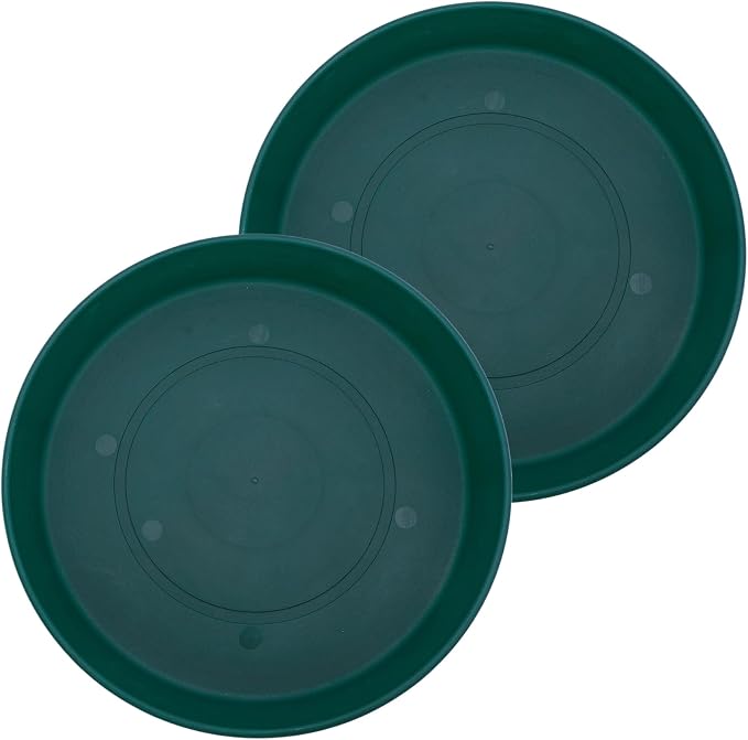The HC Companies 10.5 Inch Prima Round Plant Saucer, Lightweight UV-Resistant Plastic Outdoor & Indoor Flower Pot Tray, 2-Pack Plant Pot Trays for Garden & Home Decor, Evergreen