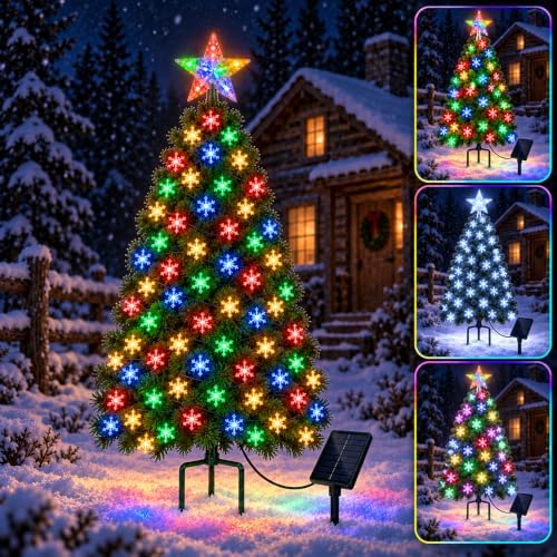 4FT Solar Christmas Tree Lights, Cool White/Multicolor by HELESIN