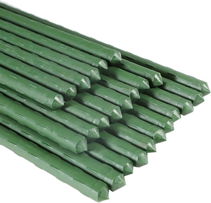Garmeinea Garden Stakes 48 Inches Plastic Coated Steel Plant Stakes for Growing Climbing Plants, Pack of 25