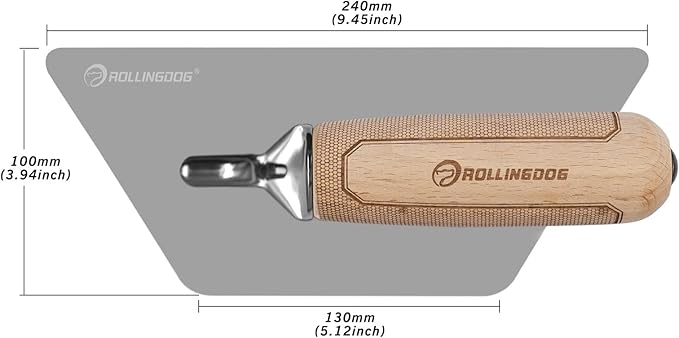ROLLINGDOG Venetian Plaster Trowel - Mirror Polished 420 Stainless Steel Blade, Ergonomic Beech Handle for Decorative Finish and Polish(9.5inchX5.1inchX3.9inch) | Mirror Polished，Ergonomic Beech Handle
