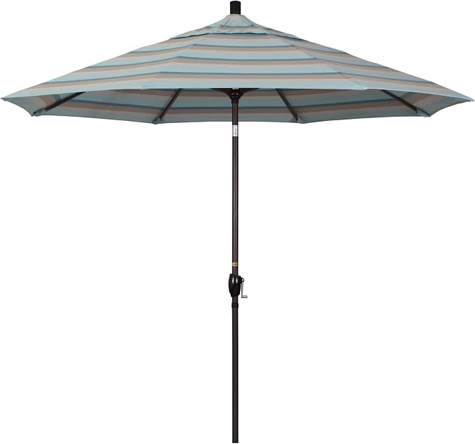 California Umbrella 9' Round Aluminum Market Umbrella, Crank Lift, Push Button Tilt, Bronze Pole