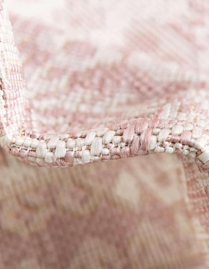 Unique Loom Outdoor Aztec Collection Area Rug - Chalca (7' 10" x 10' Oval, Pink/ Ivory)