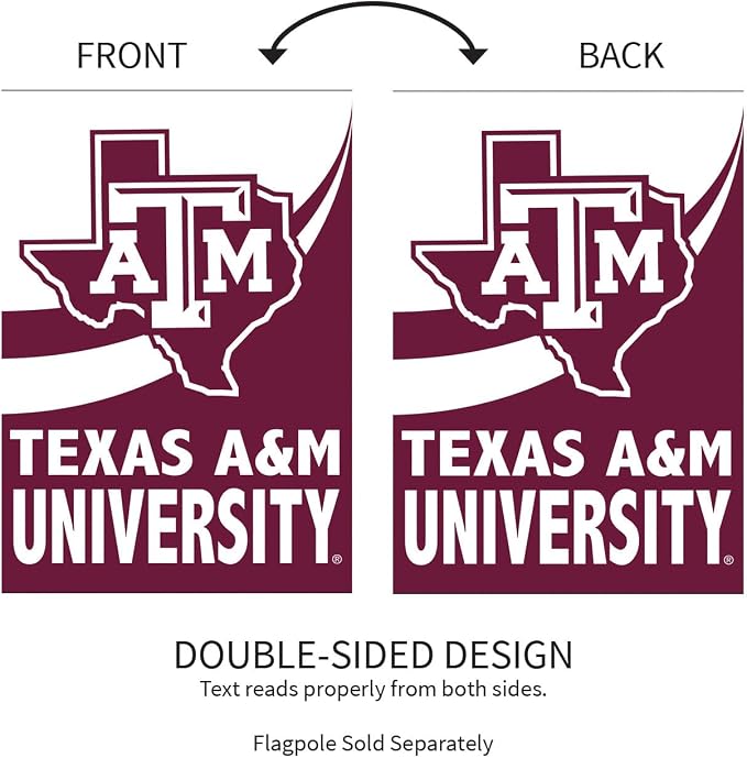 NCAA Texas A&M House Flag, 28 x 44, Double Sided Garden Flags for Outside, Outdoor College Flags & Banners for Gardens Patio, Indoor Wall Decor Flag for Room