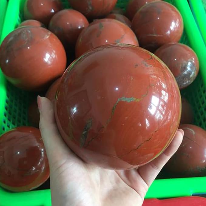 2.4-2.8 inch Natural Red Jasper Crystal Ball with Stand, Hand Polished Quartz Stone Orb, Reiki Healing Mineral Sphere, Energy Balancing Degaussing Stone, Home Office Desktop Ornament