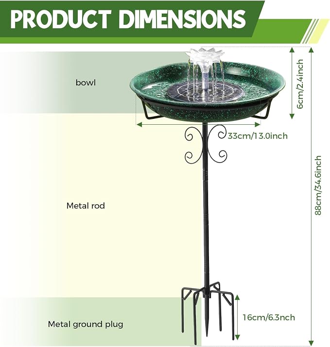 Solar Powered Metal Bird Bath with Fountains for Hummingbirds,Stable Stylish Design with 5-Prong Base Metal Stake Bird Baths for Outside Lawn Patio Yard Garden
