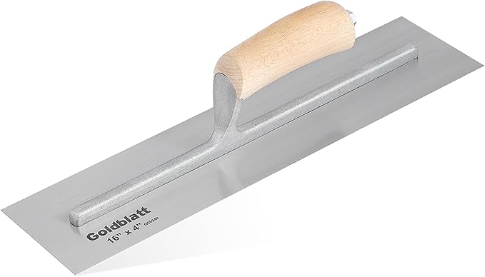 GOLDBLATT 16" x 4" Finishing Trowel, Polished Blade Concrete & Plaster Trowel with Smooth Wood Handle, Hand Trowel for Cement, Plaster, Stucco & Drywall Finishing