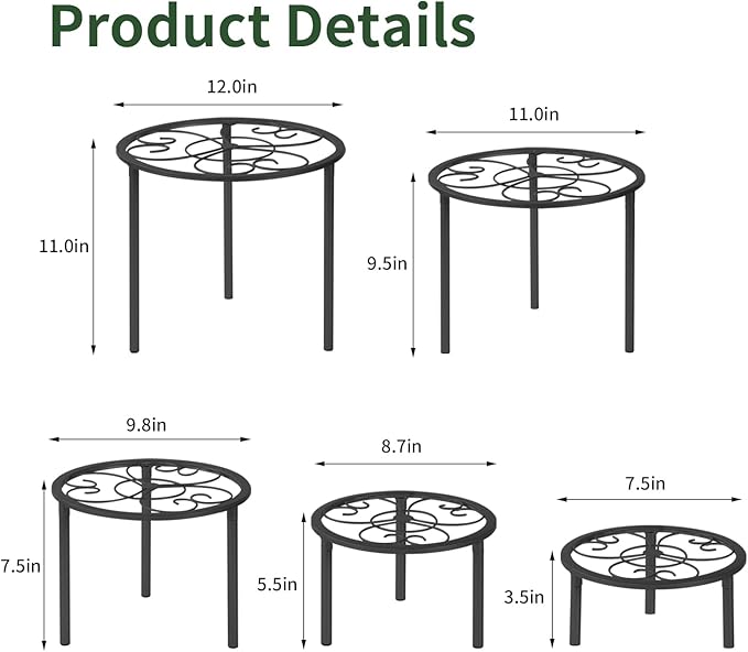 5 Pack Metal Plant Stands,Heavy Duty Potted Holder for Flower Pot, Rustproof Iron Plant Risers, Suitable for Indoor and Outdoor Decoration ,Garden Container Round Supports Rack for Planter