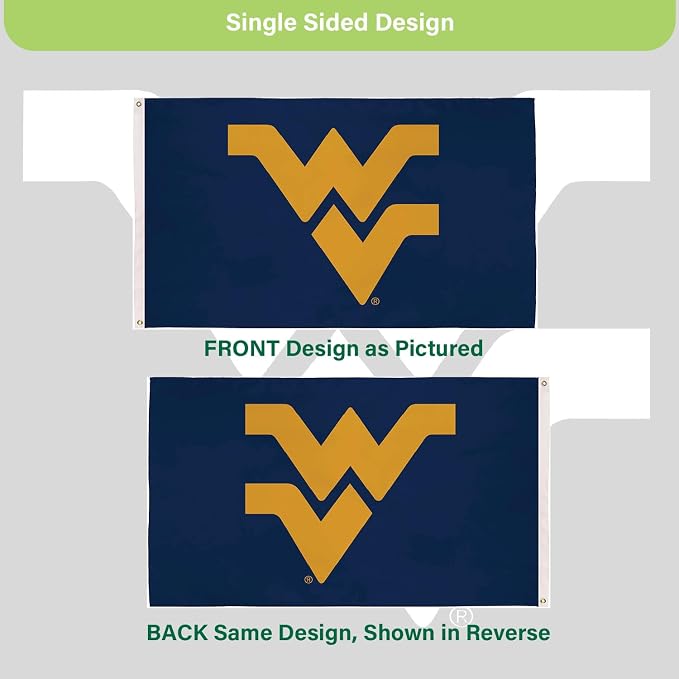NCAA West Virginia University Flag with Grommets, 3'x5' WVU Mountaineers Outdoor College Flags & Banners for Garden Patio Indoor Wall Décor
